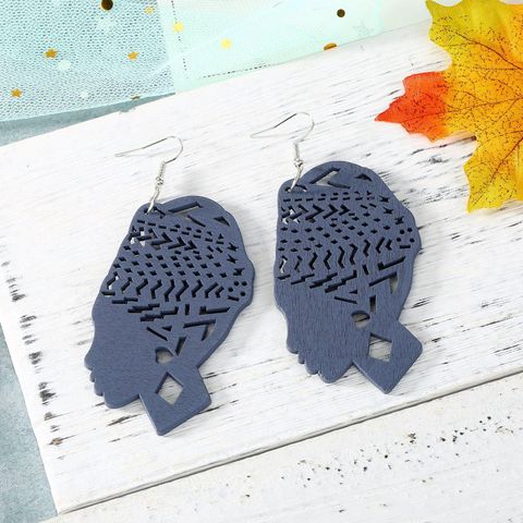 Carved Hollow Head Wood Large Earrings Wholesales Fashion