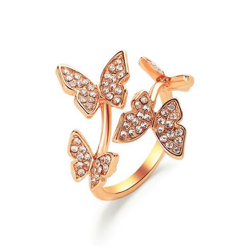 Full Diamond Four Butterfly Ring Light Luxury Index Finger Opening Ring
