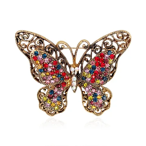 Nouvelle Mode Vente Chaude Produit Vintage Papillon Broche Strass Ornement Animal Polyvalent Vêtements Accessoires En Stock