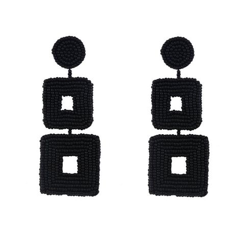 Creative Woven Double-sided Rice Beads Square Earrings Nhas128323