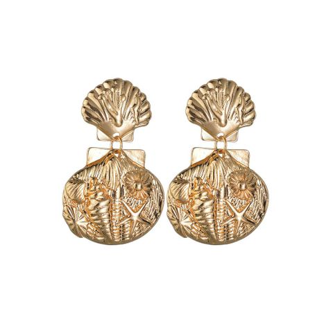 Fashion Starfish Shell Metal Texture Earrings Nhbq130388