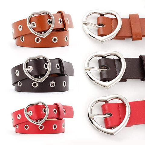 Fashion Woman Faux Leather Heart-shaped Buckle Air Hole Belt For Jeans Dress Multicolor Nhpo134175