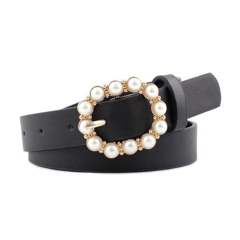 Fashion Woman Faux Leather Beads Buckle Belt Strap For Dress Jeans Black Red Purple Nhpo134155