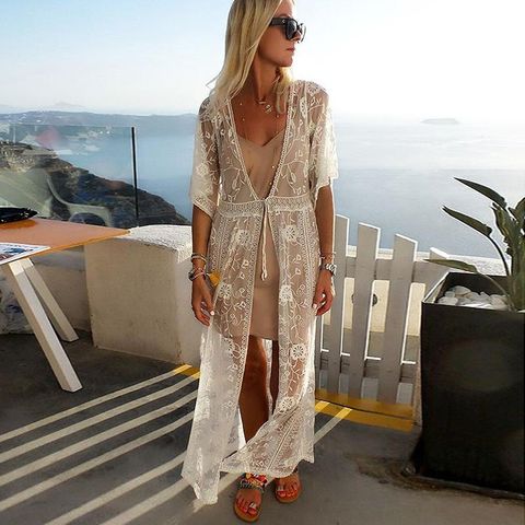 Mid-length Shawl Sexy Lace Sunscreen Loose Swimsuit Blouse Nhxw136440