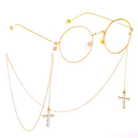 Fashion Beads Cross Metal Glasses Chain Nhbc130963