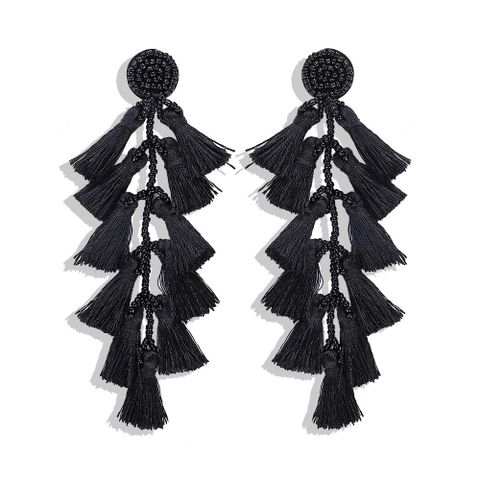 Long Hand-knitted Rice Beads Tassel Earrings Nhjq141840