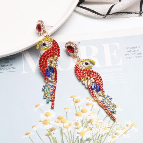Colorful Rhinestone-studded Bird Earrings Nhjj142144
