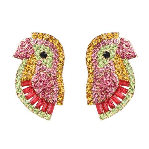 Colorful Rhinestone-studded Bird Earrings Nhjj142145