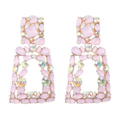 New Geometric Stained Glass Rhinestone Studded Hollow Earrings Nhjj142152