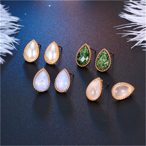 New Alloy Drop-shaped Resin Earrings Nhgo143021