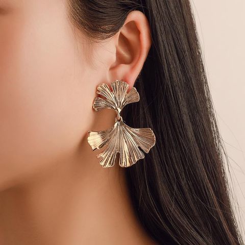 New Simple Ginkgo Leaf Alloy Earrings Nhdp145142