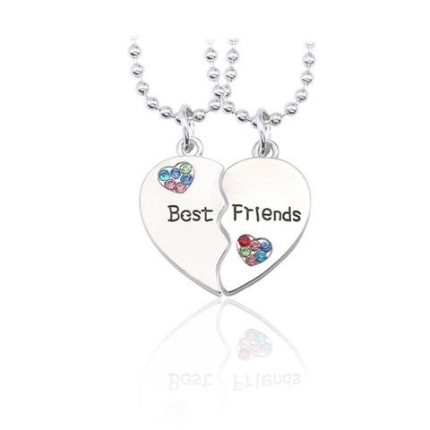 English Best Friends Letter Heart-shaped Stitching Two-petal Color Rhinestone Necklace Nhcu146506