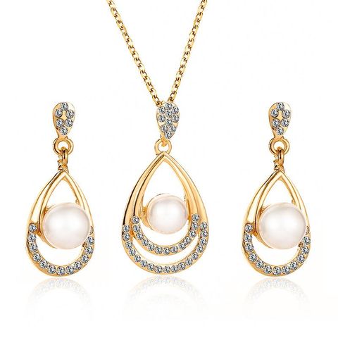 Fashion Beads Rhinestone Droplet Necklace Stud Earrings Jewelry Set Nhdp147266