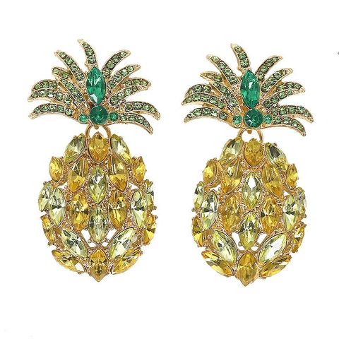 Womens Fruit Pineapple Alloy Imitated Crystal Earrings Nhjq140127