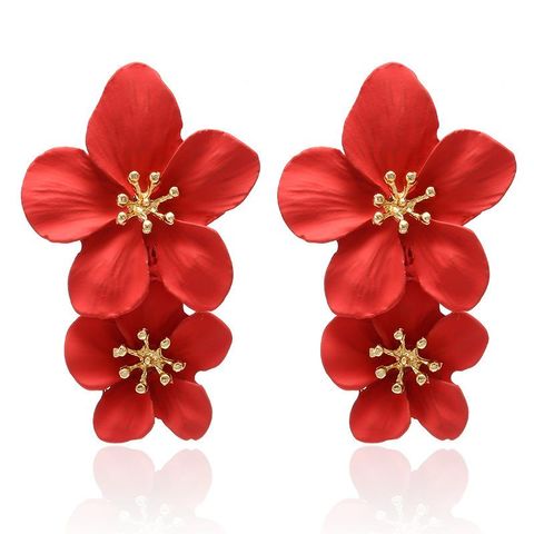 Créatrice De Mode À La Mode Chaude Boucles D'oreilles Européen Et Américain Personnalisé À La Mode Multi-couleur Double-couche Fleur Boucles D'oreilles Simple Doux Boucles D'oreilles