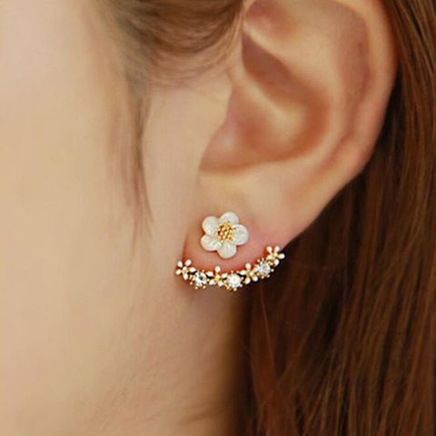 Flower Diamond Alloy Artificial Gemstones Earrings Ear Studs