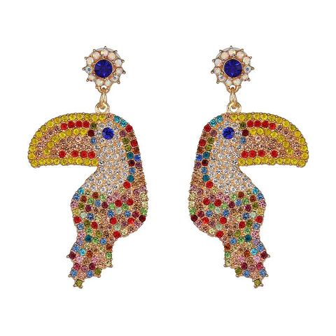 Colored Diamond-studded Woodpecker Stud Earrings Nhjj154488