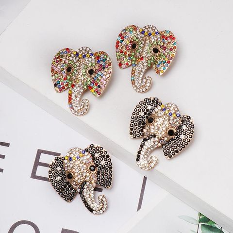 Colored Rhinestone Animal Elephant Stud Earrings Nhjj155441