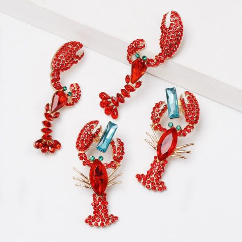 Fashion Lobster Diamond Alloy Acrylic Earrings Ear Studs