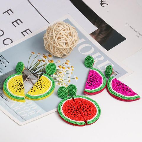 52207 Wassermelone Drachen Frucht Handgemachte Reis Perlen Ohrringe Ohrringe Obst 2019 Europäische Und Amerikanische Ohrringe