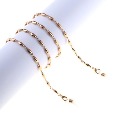 Golden Oval Beads Glass Chain Nhbc155717