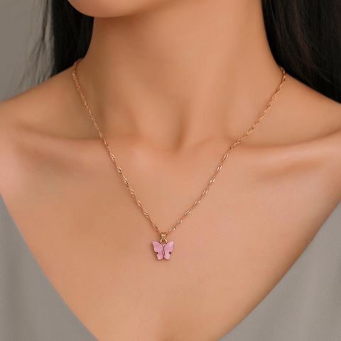 Sweet Butterfly Acrylic Color Clavicle Chain Necklace Nhdp150096