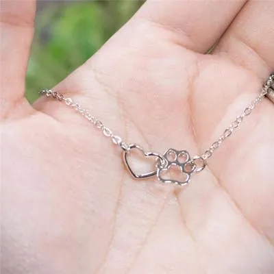 Pet Feet Dog Paw Peach Heart Pendant Necklace Cat Paw Love Necklace Wholesale