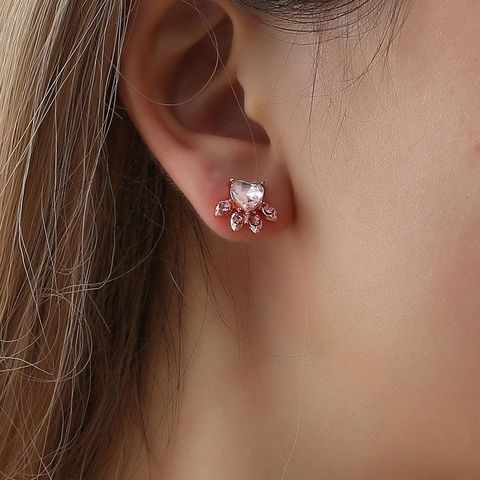 Pink Crystal Zircon Cat Paw Print Cat Ear Studs