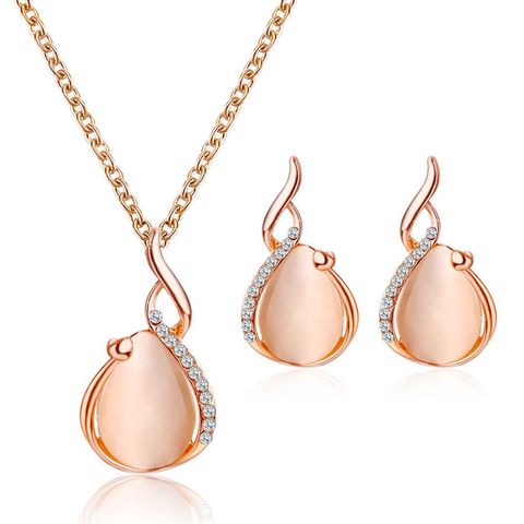 Necklace Earrings Set Crystal Opal Water Drop Necklace Earrings Simple Two-piece Women