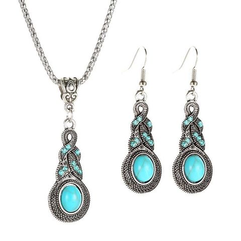 Vintage Pattern Sapphire Inlaid With Turquoise Earrings