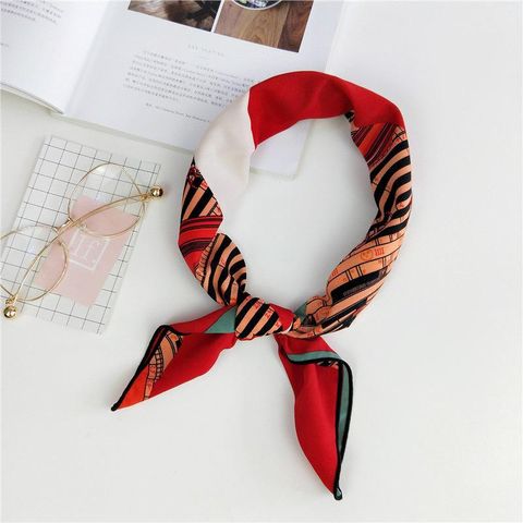 Small Square Scarf, New Printing Gift, Korean Stewardess Striped Turban