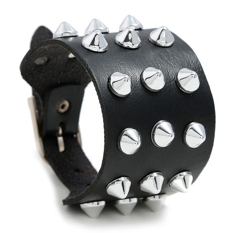 Exaggerated Men's Imitation Leather Bracelet Punk Non-mainstream Three-row Spiked Rivet Bracelet Jewelry