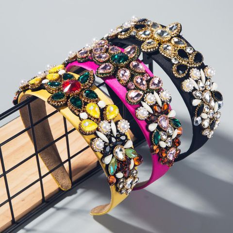 Europäische Und Amerikanische Grenz Überschreitende Neue Mode-internet-promi-damen-frühlings Haarband Barockfarbene Glas Diamanten Mit Perlen Kopfschmuck