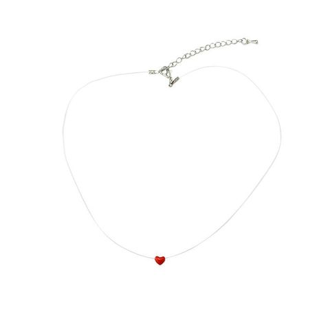 Sweet Cute Little Red Heart Love Necklace Female Drip Oil Red Peach Heart Short Necklace