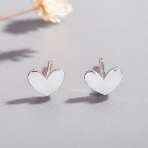925 Silver Peach Heart Ear Studs Mini Lucky Cute Little Silver Bean Love Ear Studs Heart Shape Stud Earrings