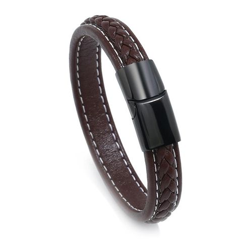 New Simple Trendy Men And Women Leather Stainless Steel Magnetic Bracelet