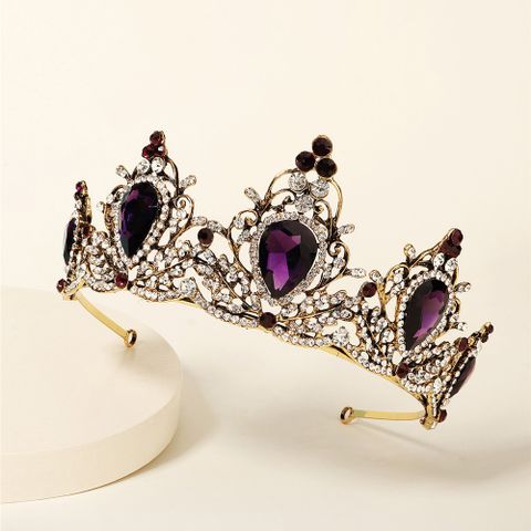 Bridal Wedding Palace Style Retro Crown Amethyst Alloy Diamond Crown