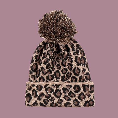 Autumn And Winter Fur Ball Warm Hat Female Leopard Print Knitted Hat Korean Fashion Face-showing Little Couple Woolen Cap All-matching Beanie Hat