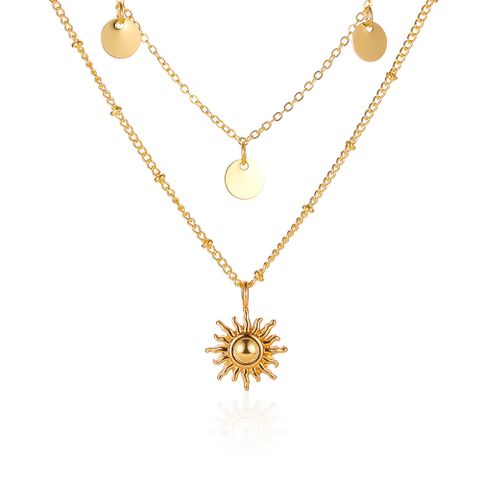 New Double-layer Disc Metal Small Sun Pendant Long Necklace