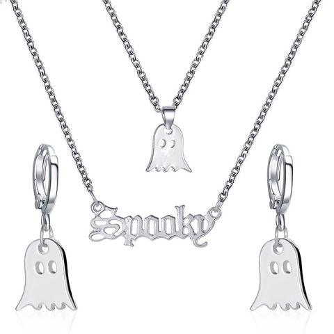 New  Double-layer Letter Little Ghost  Funny Little Elf Earring Necklace Set