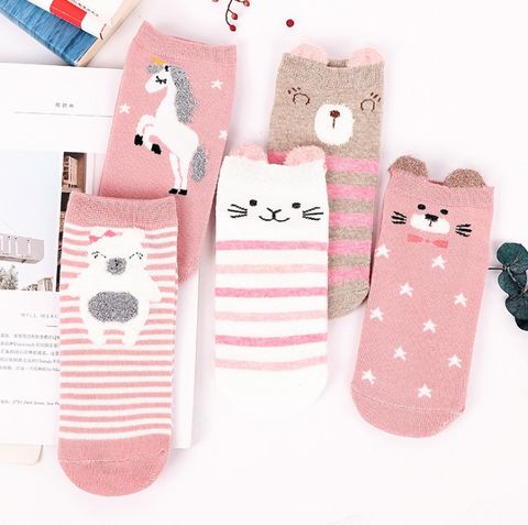 Tube Socks Pink Cartoon Animal Cute  Tube Flat Socks