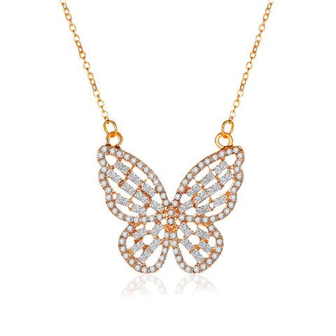 New Inlaid Zircon Large Hollow Butterfly Necklace