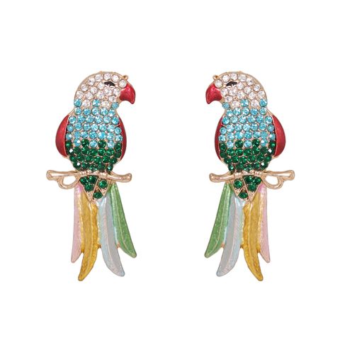 Retro Full Diamond Colorful Cute Animal Bird Earrings