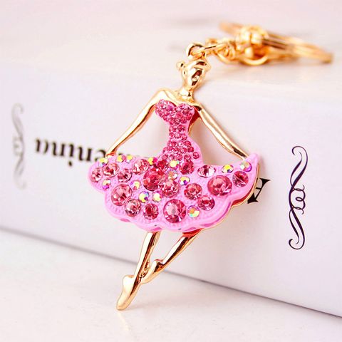 Kuxi Ornament Alloy Rhinestone Ballet Girl Car Key Ring Women Bag Accessories Key Chain Small Gift