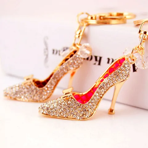 Korean  Creative Diamond-studded Crystal High Heels Car Keychain