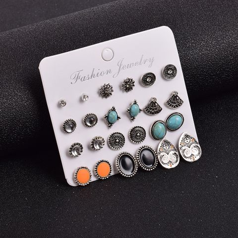 Retro Geometric Diamond Alloy Artificial Gemstones Earrings Ear Studs