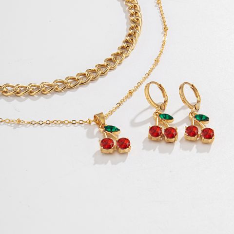 Multi-layer Tassel Cherry Earrings Necklace Set