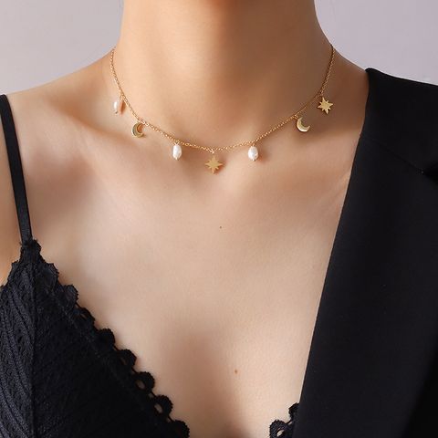 Mode Star Mond Süßwasser Perle Quaste Schlüsselbein Halskette