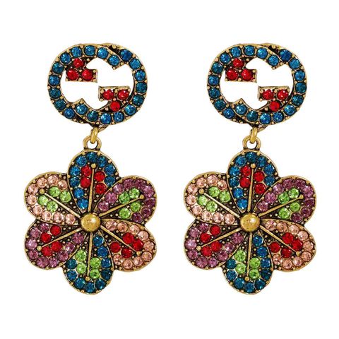 Diamond-studded Colorful Round G Flower Earrings