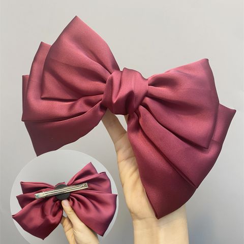 Source Wine Red Satin Bow Hairpin Three-layer Ribbon  Clip